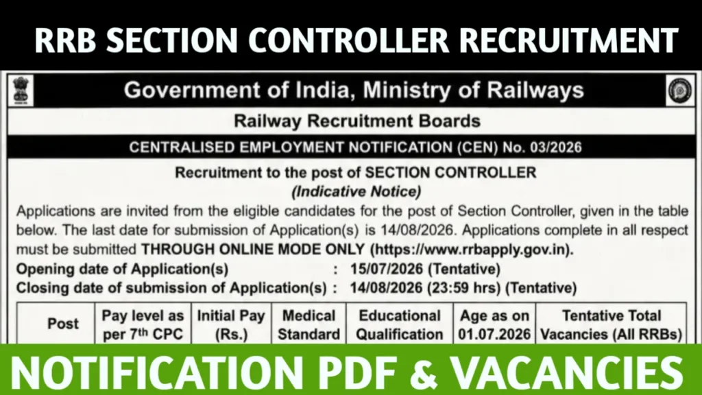 RRB SECTION CONTROLLER RECRUITMENT 2026